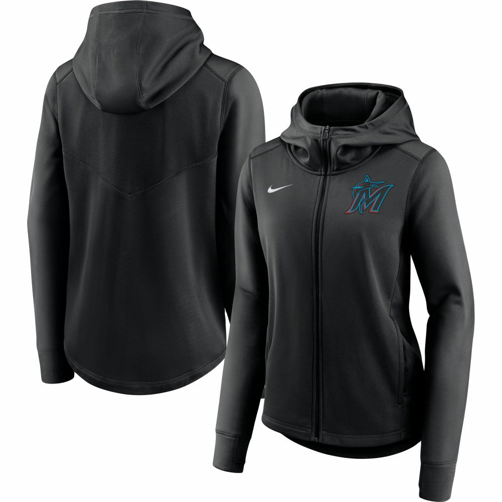 Miami Marlins Nike Women's Authentic Collection Baseball Performance Full-Zip Hoodie - Black Hoodies