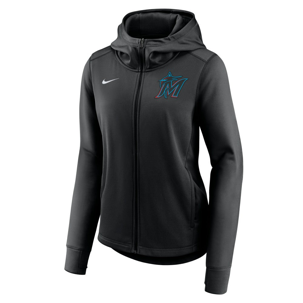 Miami Marlins Nike Women's Authentic Collection Baseball Performance Full-Zip Hoodie - Black Hoodies