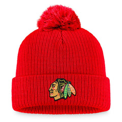 NHL Chicago Blackhawks Fanatics Primary Logo Cuffed Knit Hat with Pom - Red