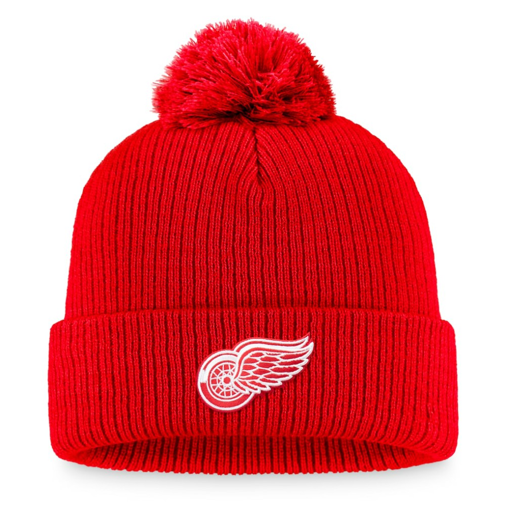 NHL Detroit Red Wings Fanatics Primary Logo Cuffed Knit Hat with Pom - Red