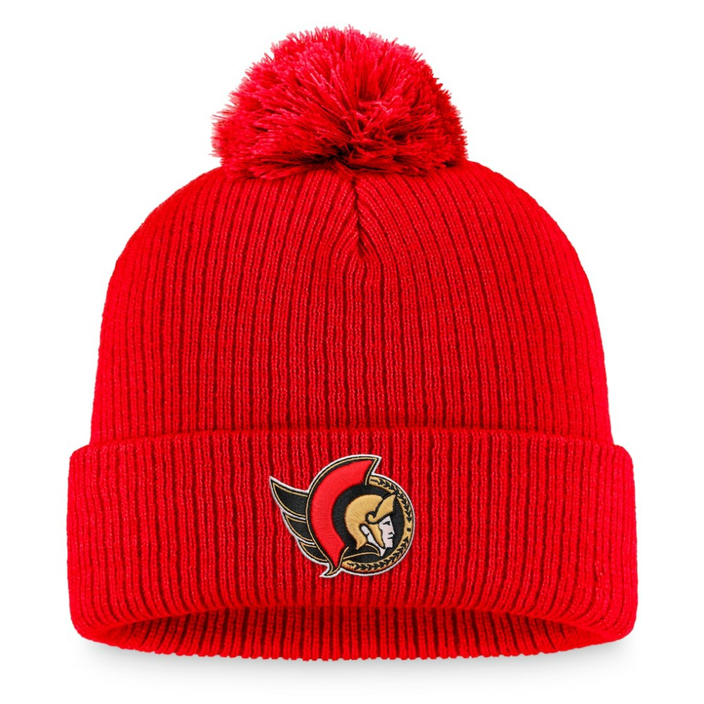 NHL Ottawa Senators Fanatics Core Primary Logo Cuffed Knit Hat with Pom - Red