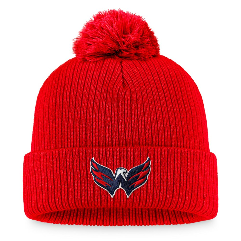 NHL Washington Capitals Fanatics Primary Logo Cuffed Knit Hat with Pom - Red