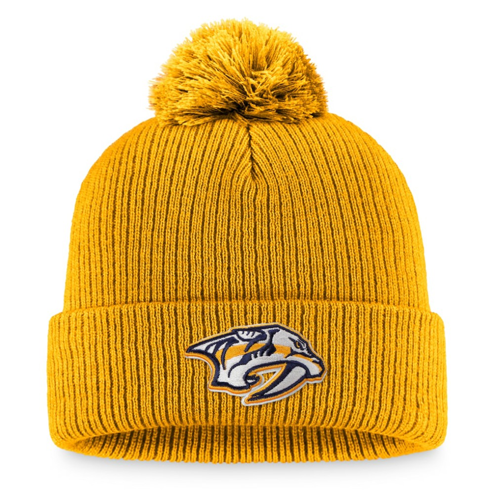 NHL Nashville Predators Fanatics Primary Logo Cuffed Knit Hat with Pom - Gold
