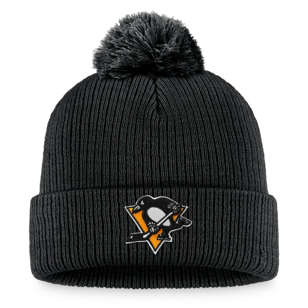 NHL Pittsburgh Penguins Fanatics Primary Logo Cuffed Knit Hat with Pom - Black