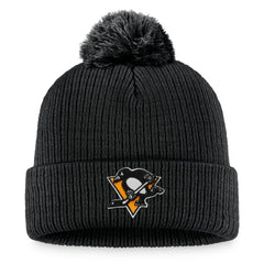 NHL Pittsburgh Penguins Fanatics Primary Logo Cuffed Knit Hat with Pom - Black