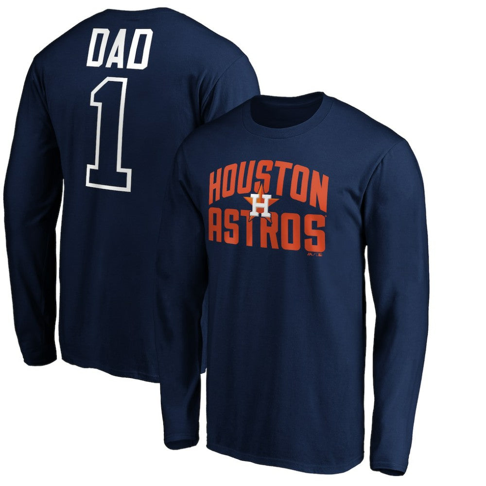 Houston Astros Father's Day #1 Dad Long Sleeve T-Shirt - Navy T-shirts