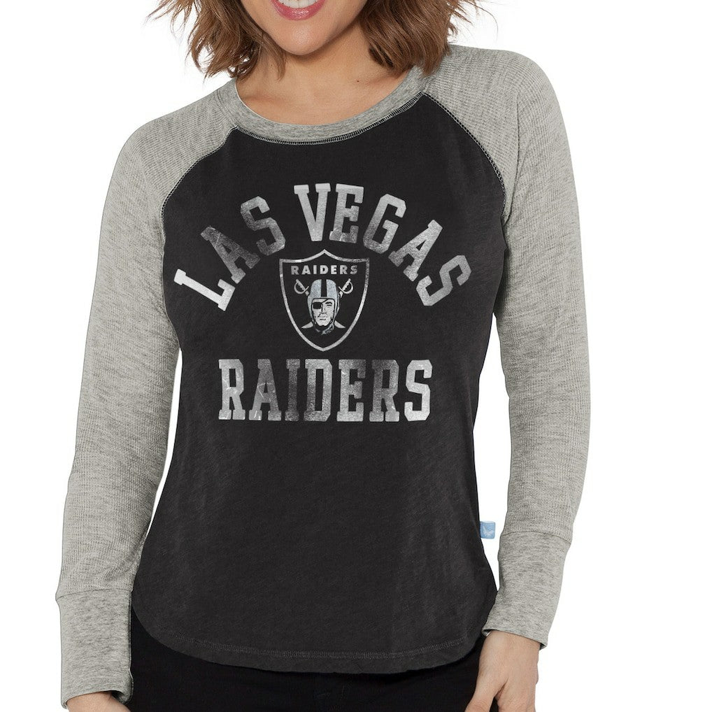 Las Vegas Raiders Touch Women's Waffle Raglan Lightweight Long Sleeve T-Shirt Black