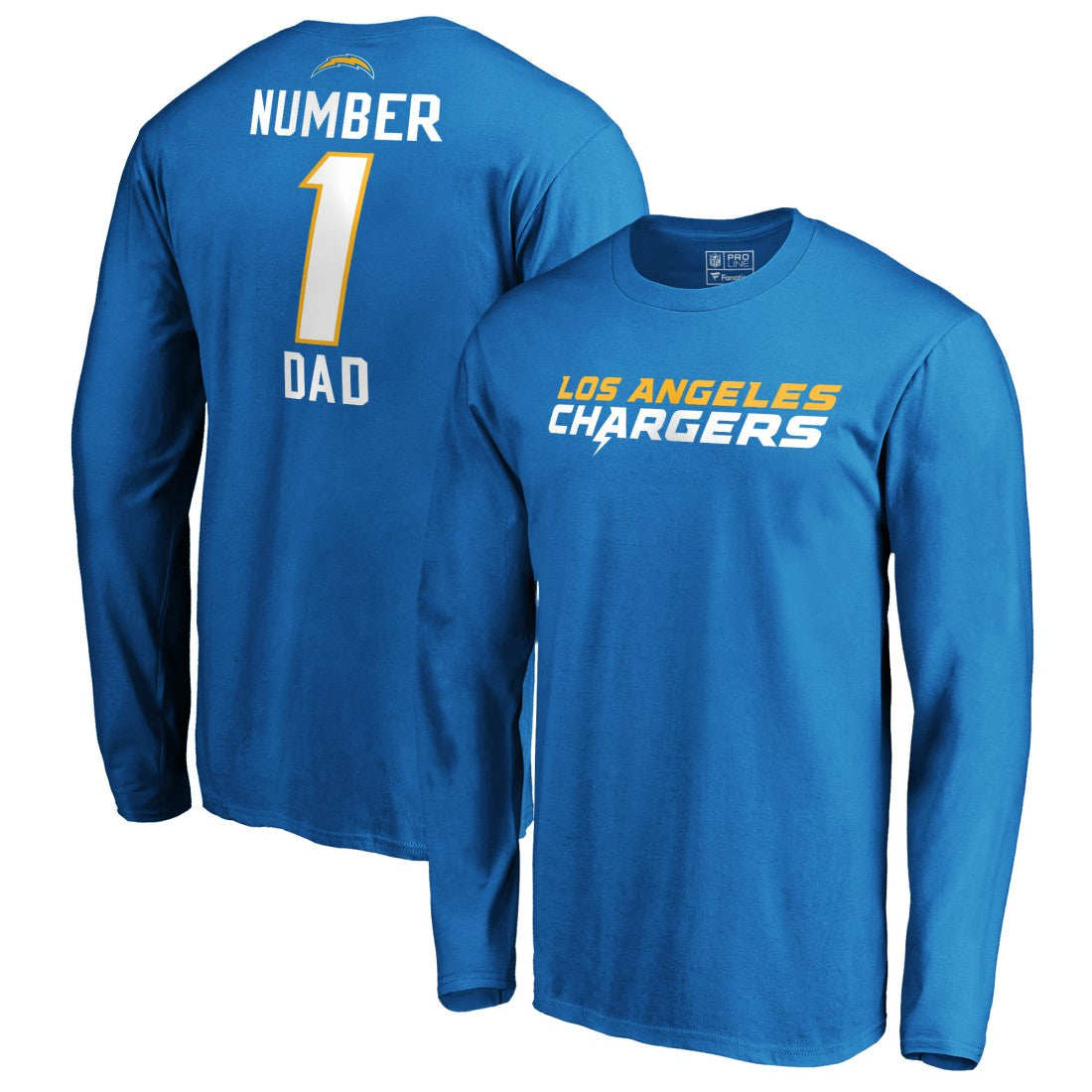 Los Angeles Chargers #1 Dad Long Sleeve Team Logo T-Shirt Light Blue