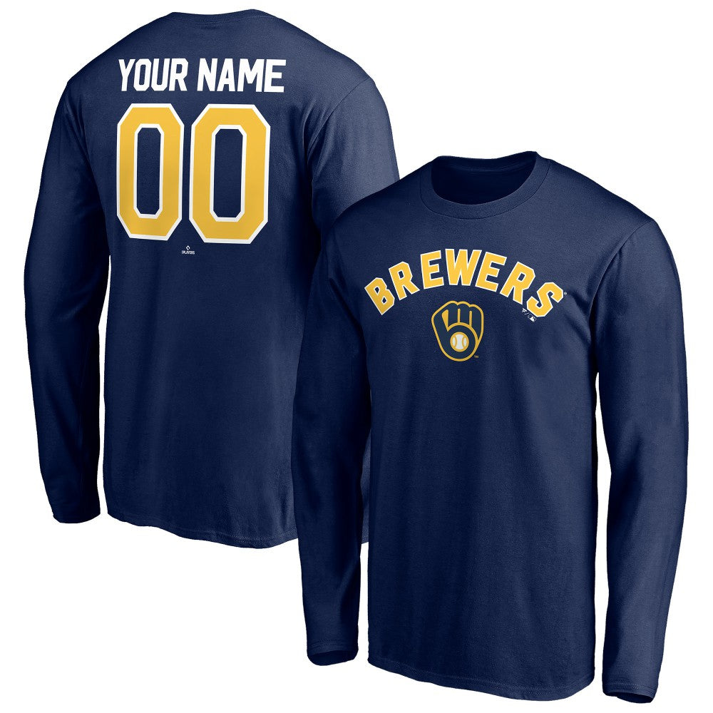 Milwaukee Brewers Personalized Winning Streak Name & Number Long Sleeve T-Shirt - Navy T-shirts