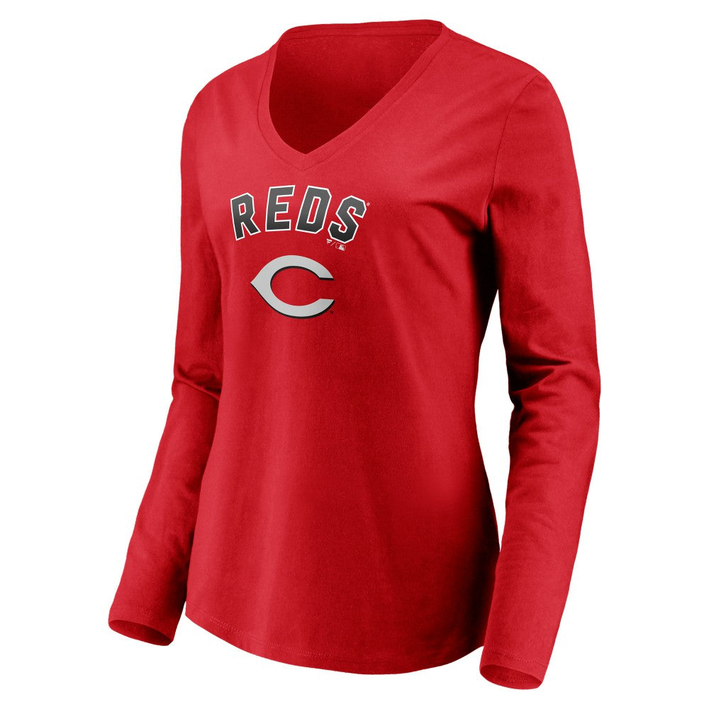 Cincinnati Reds Women's Personalized Winning Streak Name & Number Long Sleeve V-Neck T-Shirt - Red T-shirts