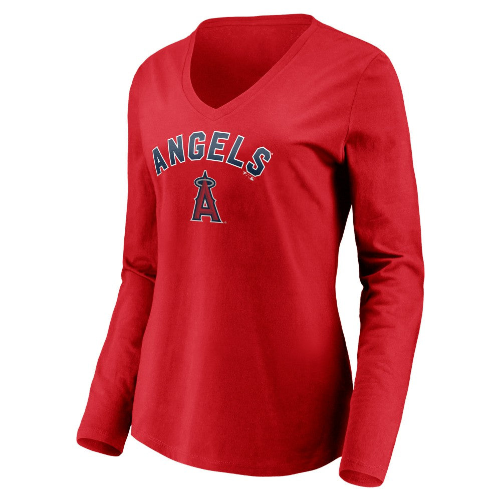 Los Angeles Angels Women's Personalized Winning Streak Name & Number Long Sleeve V-Neck T-Shirt - Red T-shirts