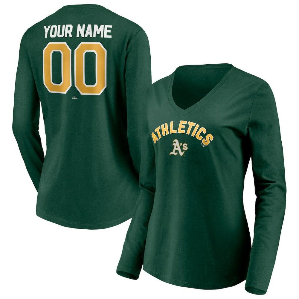Athletics Women's Personalized Winning Streak Name & Number Long Sleeve V-Neck T-Shirt - Green T-shirts