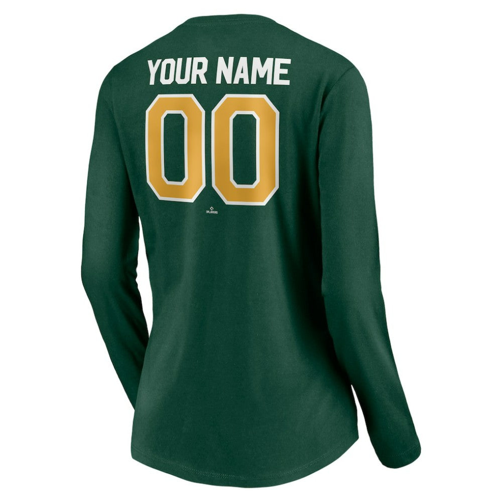Athletics Women's Personalized Winning Streak Name & Number Long Sleeve V-Neck T-Shirt - Green T-shirts