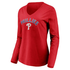 Philadelphia Phillies Women's Personalized Winning Streak Name & Number Long Sleeve V-Neck T-Shirt - Red T-shirts