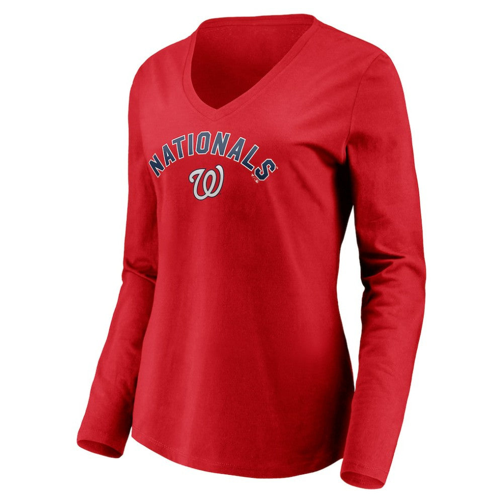Washington Nationals Women's Personalized Winning Streak Name & Number Long Sleeve V-Neck T-Shirt - Red T-shirts
