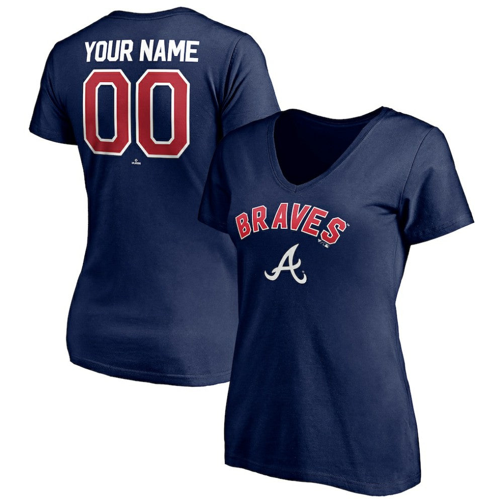 Atlanta Braves Women's Personalized Winning Streak Name & Number V-Neck T-Shirt - Navy T-shirts