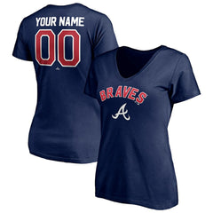 Atlanta Braves Women's Personalized Winning Streak Name & Number V-Neck T-Shirt - Navy T-shirts