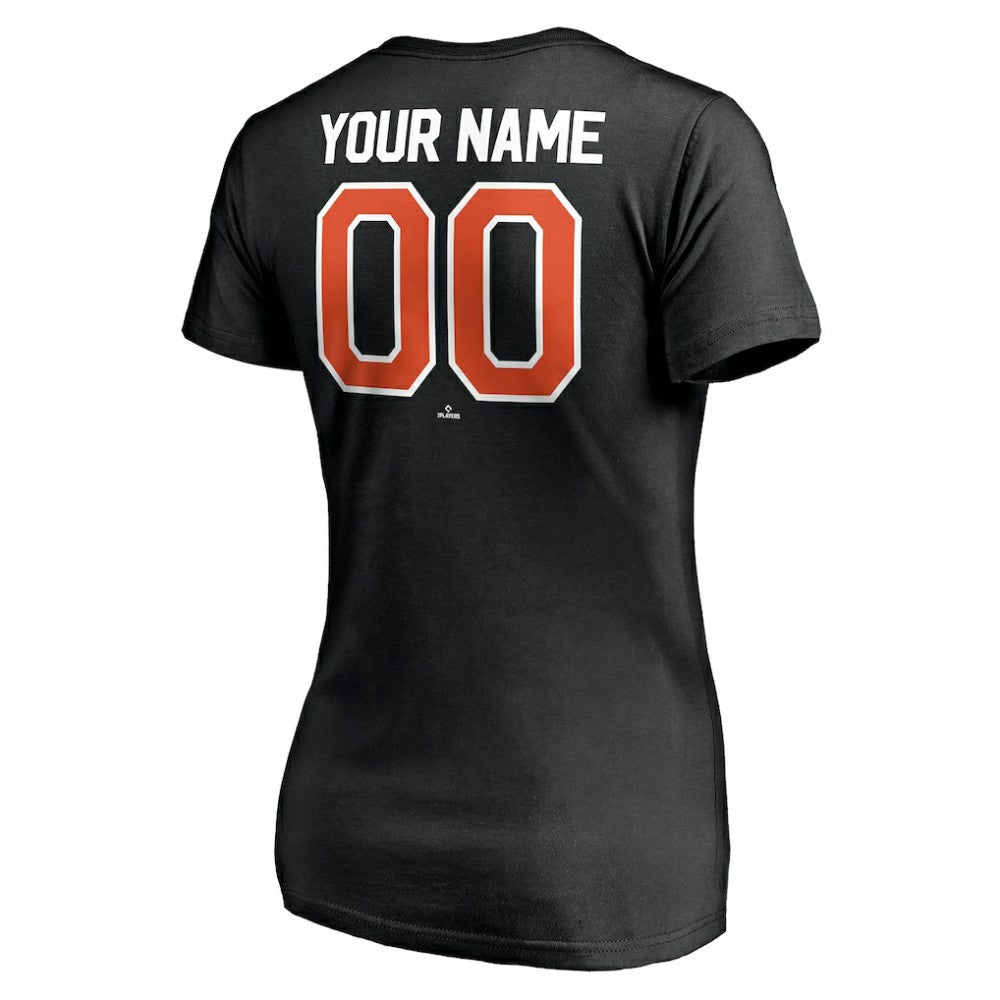 Baltimore Orioles Women's Personalized Winning Streak Name & Number V-Neck T-Shirt - Black T-shirts