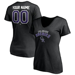 Colorado Rockies Women's Personalized Winning Streak Name & Number V-Neck T-Shirt - Black T-shirts