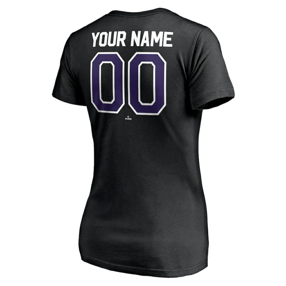 Colorado Rockies Women's Personalized Winning Streak Name & Number V-Neck T-Shirt - Black T-shirts
