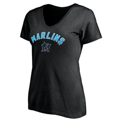 Miami Marlins Women's Personalized Winning Streak Name & Number V-Neck T-Shirt - Black T-shirts