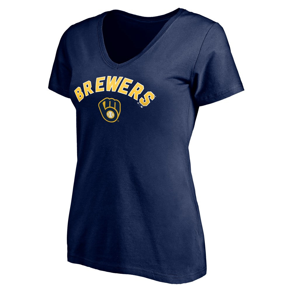 Milwaukee Brewers Women's Personalized Winning Streak Name & Number V-Neck T-Shirt - Navy T-shirts