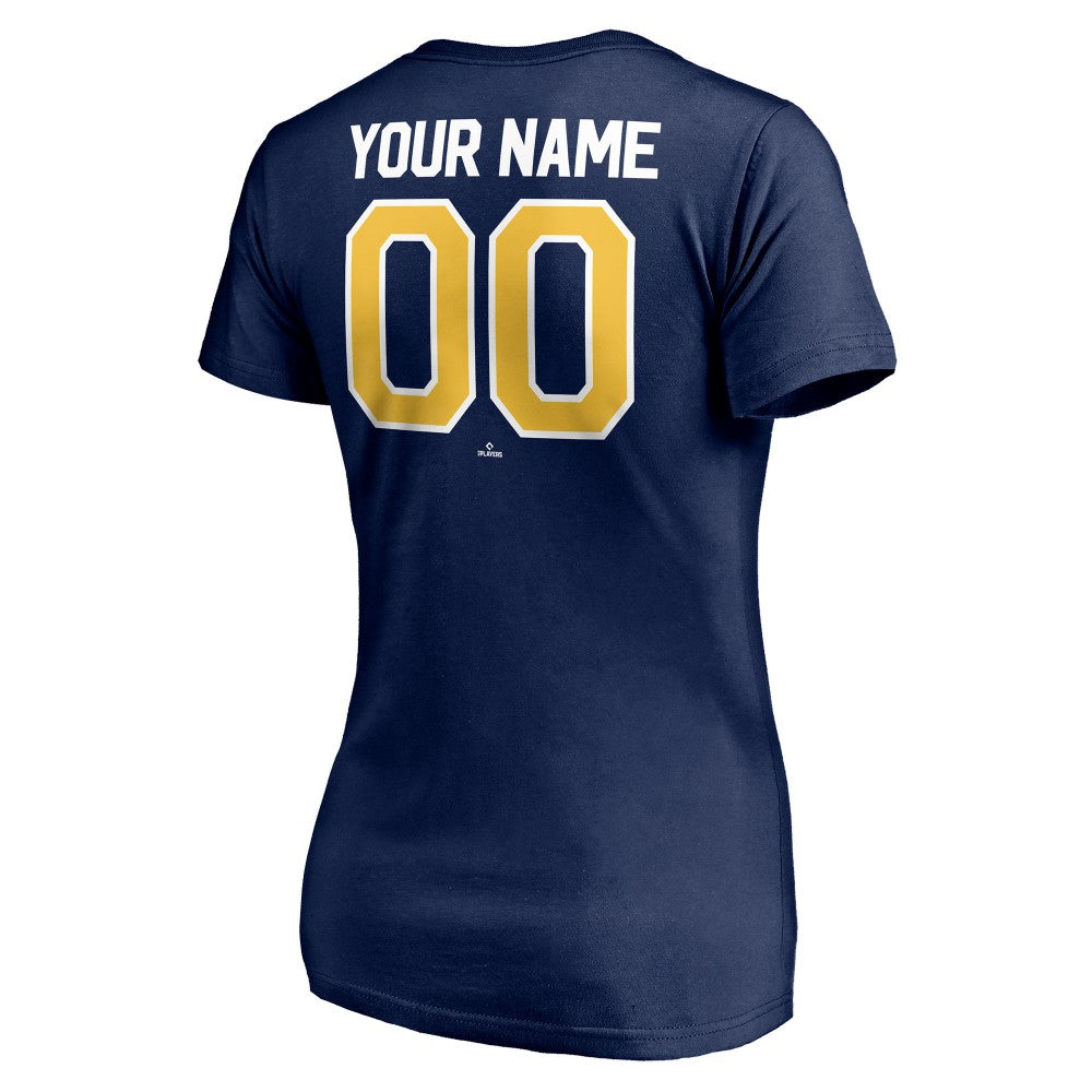 Milwaukee Brewers Women's Personalized Winning Streak Name & Number V-Neck T-Shirt - Navy T-shirts