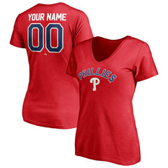 Philadelphia Phillies Women's Personalized Winning Streak Name & Number V-Neck T-Shirt - Red T-shirts