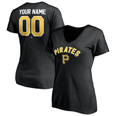 Pittsburgh Pirates Women's Personalized Winning Streak Name & Number V-Neck T-Shirt - Black T-shirts