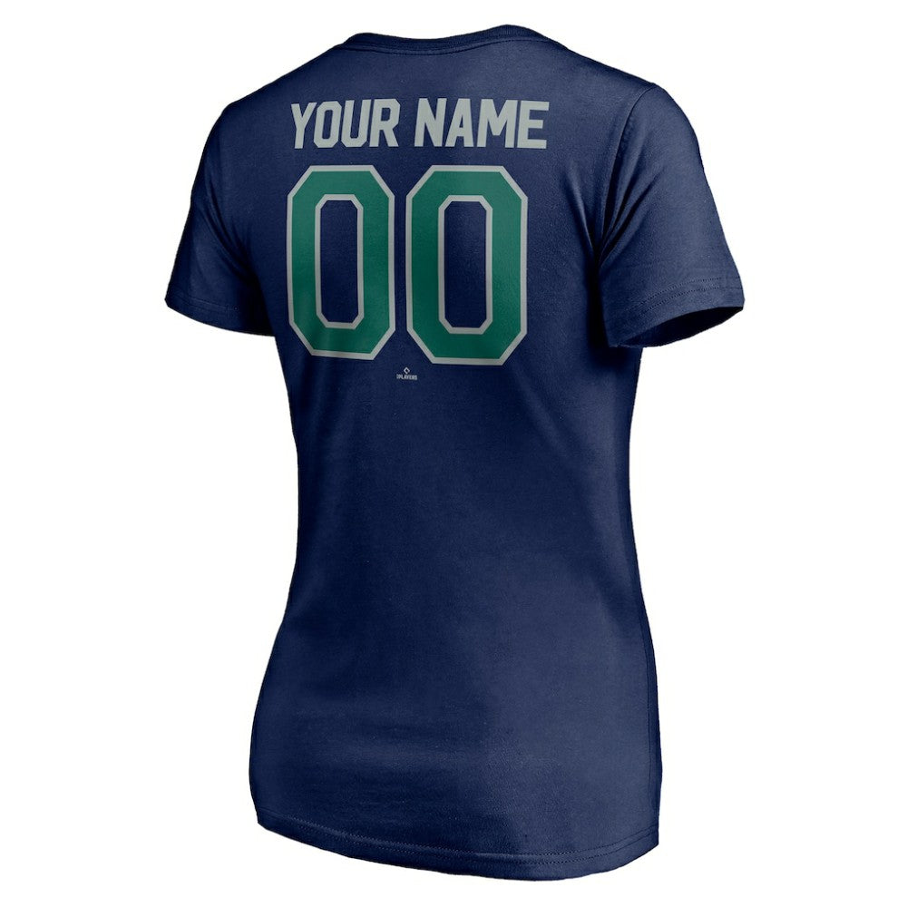 Seattle Mariners Women's Personalized Winning Streak Name & Number V-Neck T-Shirt - Navy T-shirts