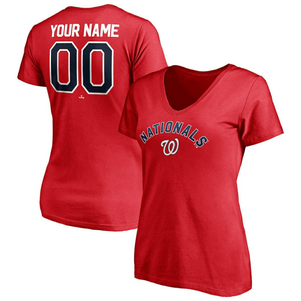 Washington Nationals Women's Personalized Winning Streak Name & Number V-Neck T-Shirt - Red T-shirts