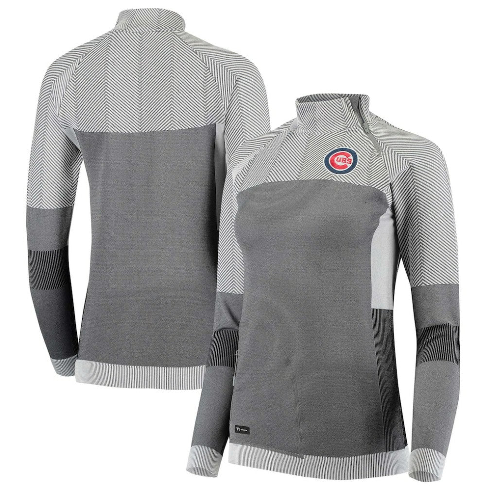 Chicago Cubs Levelwear Women's Verse Asymmetrical Raglan Tri-Blend Quarter-Zip Jacket - Gray Jackets