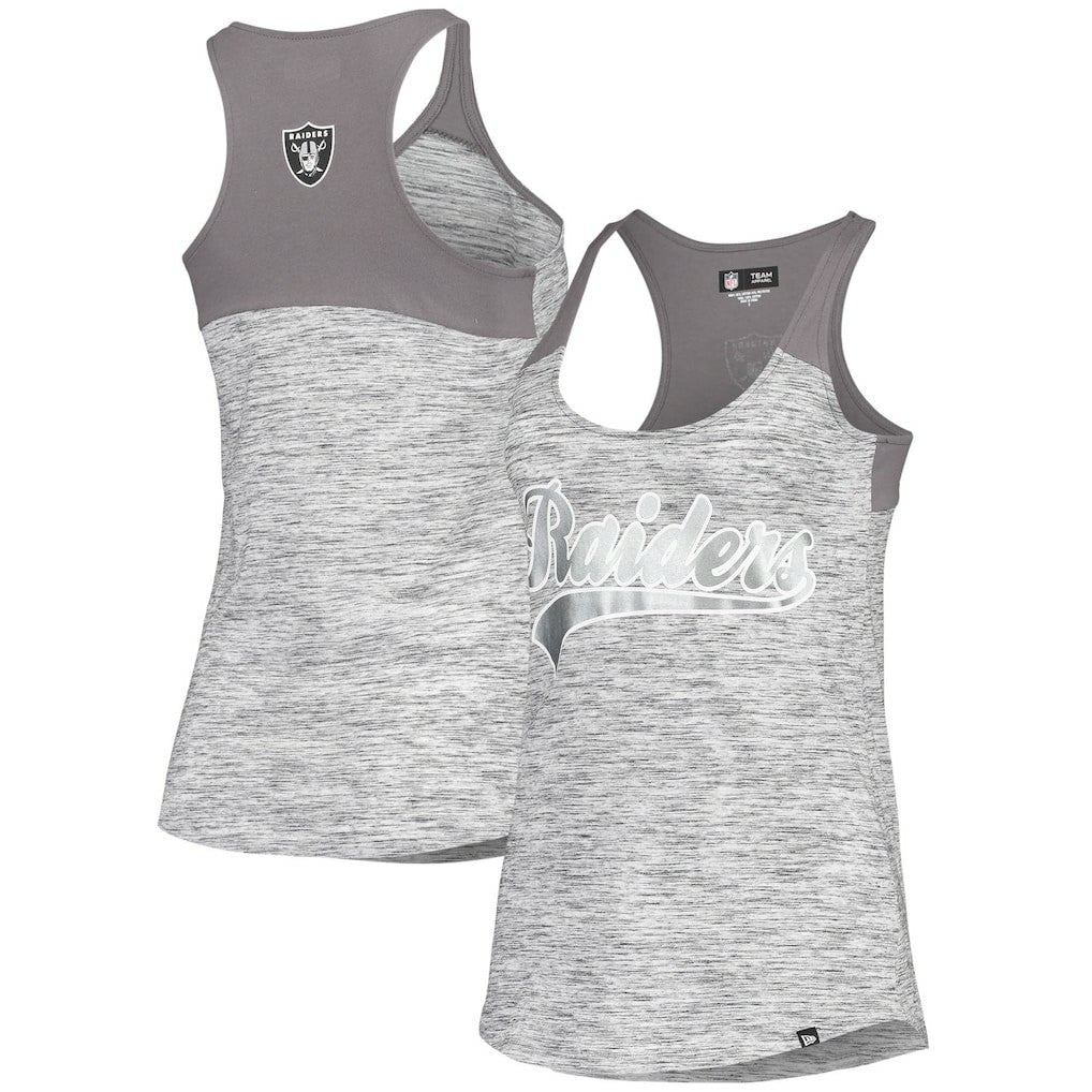 Las Vegas Raiders New Era Women's Space Dye Racerback Scoop Neck Tank Top Silver/Black