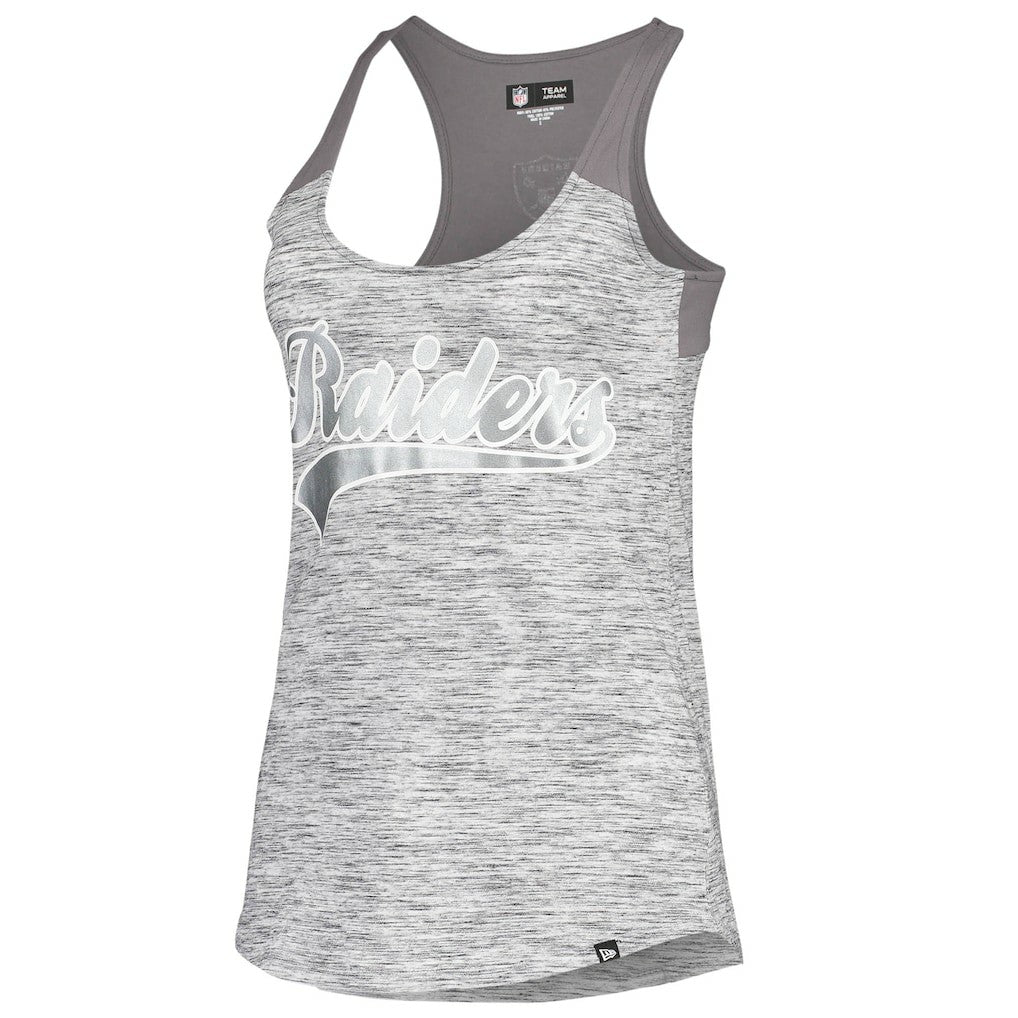 Las Vegas Raiders New Era Women's Space Dye Racerback Scoop Neck Tank Top Silver/Black
