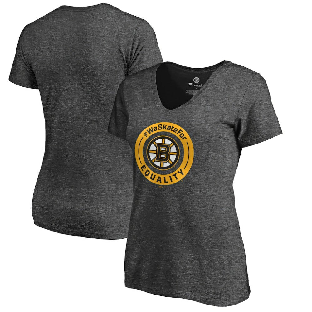 NHL Boston Bruins Women's #WeSkateFor V-Neck T-Shirt - Heather Gray