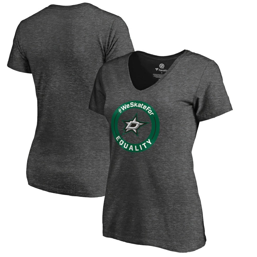 NHL Dallas Stars Women's #WeSkateFor V-Neck T-Shirt - Heather Gray