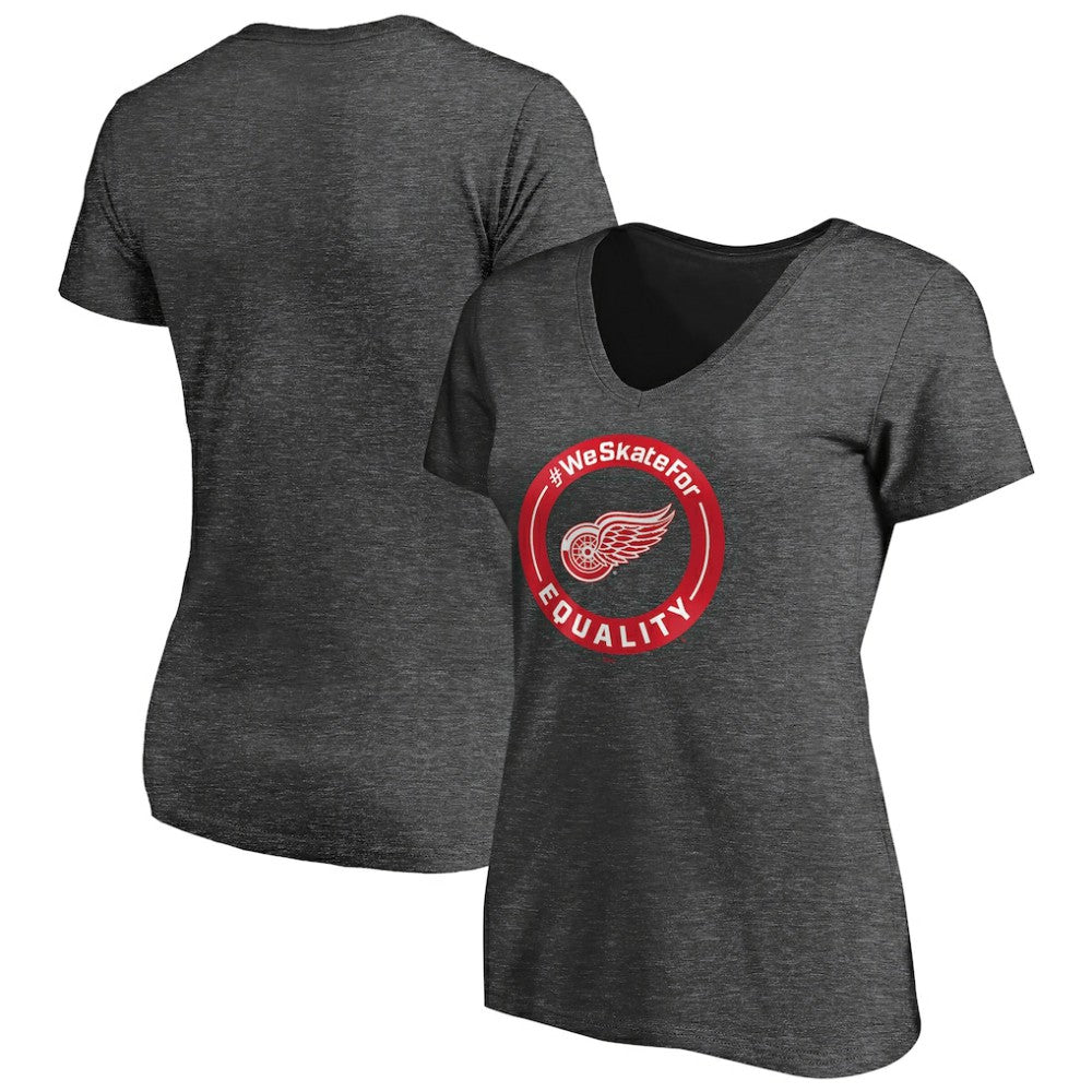 NHL Detroit Red Wings Women's #WeSkateFor V-Neck T-Shirt - Heather Gray