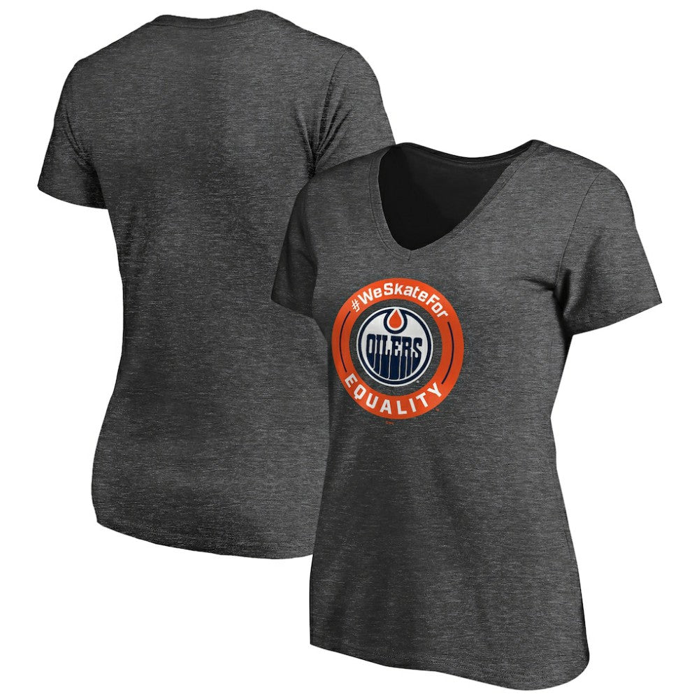 NHL Edmonton Oilers Women's #WeSkateFor V-Neck T-Shirt - Heather Gray