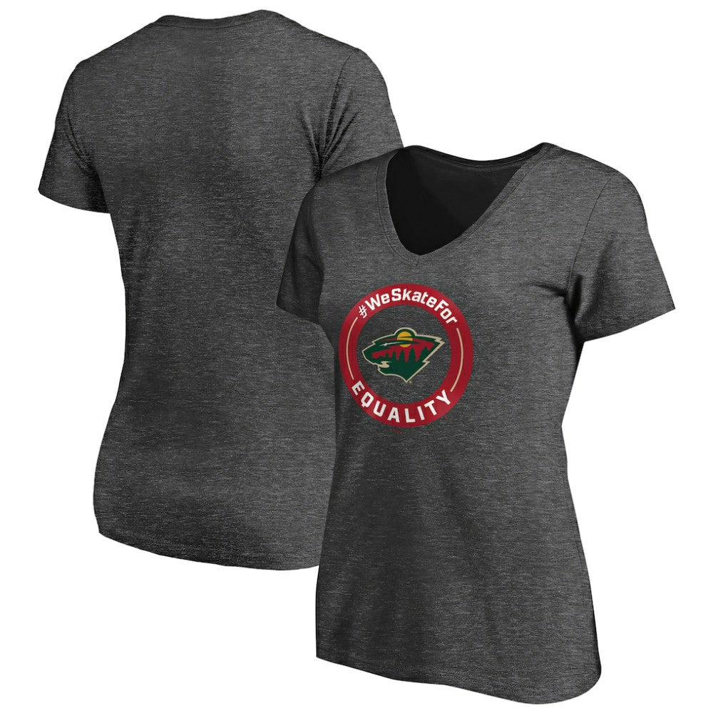 NHL Minnesota Wild Women's #WeSkateFor V-Neck T-Shirt - Heather Gray