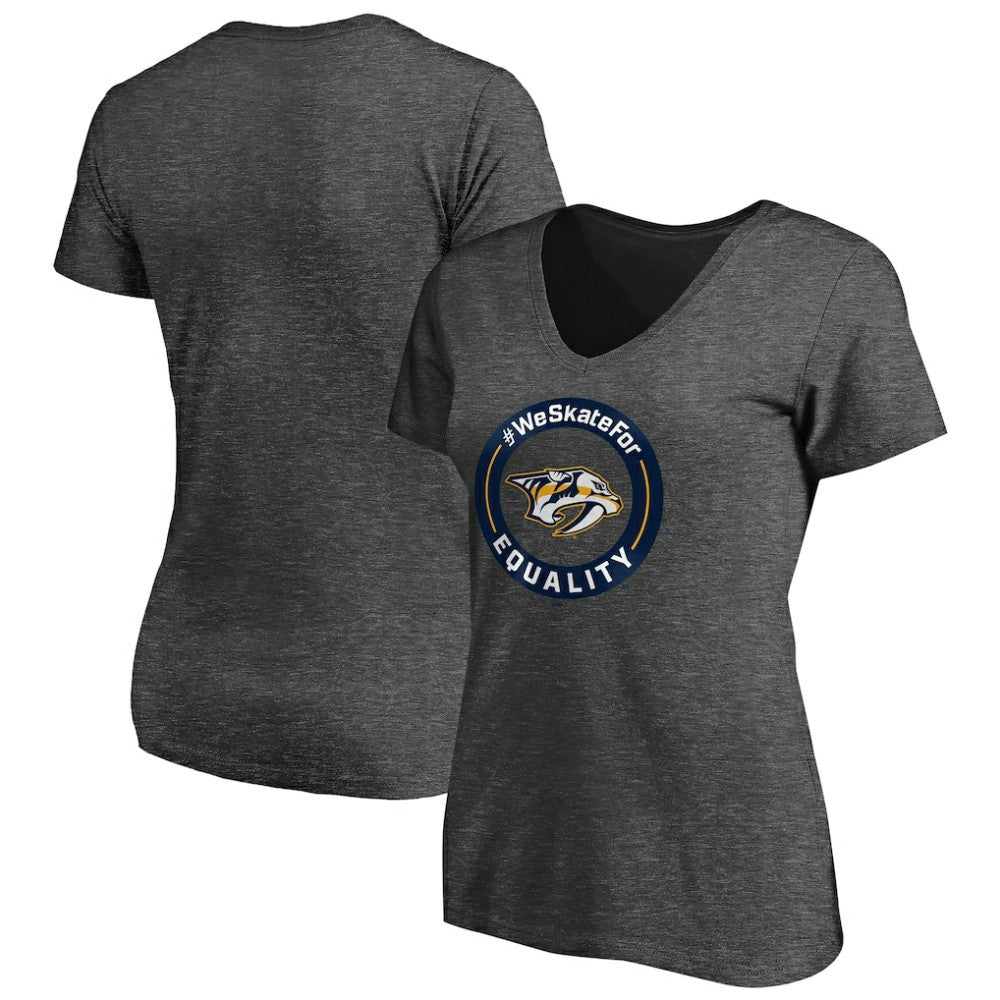 NHL Nashville Predators Women's #WeSkateFor V-Neck T-Shirt - Heather Gray