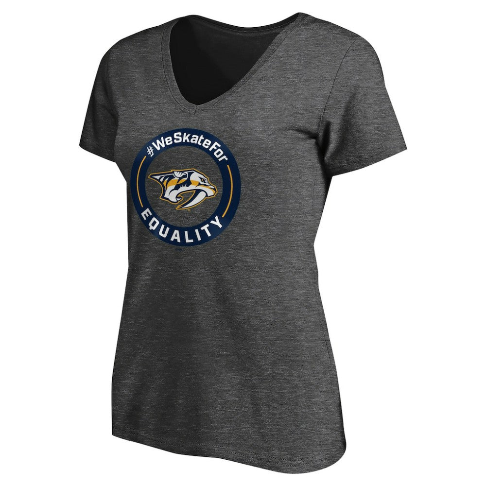 NHL Nashville Predators Women's #WeSkateFor V-Neck T-Shirt - Heather Gray