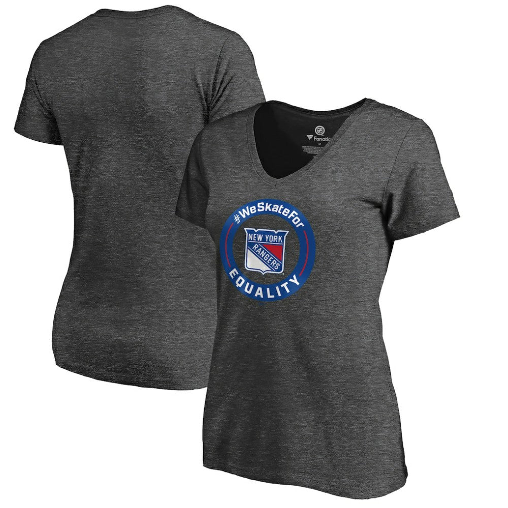 NHL New York Rangers Women's #WeSkateFor V-Neck T-Shirt - Heather Gray