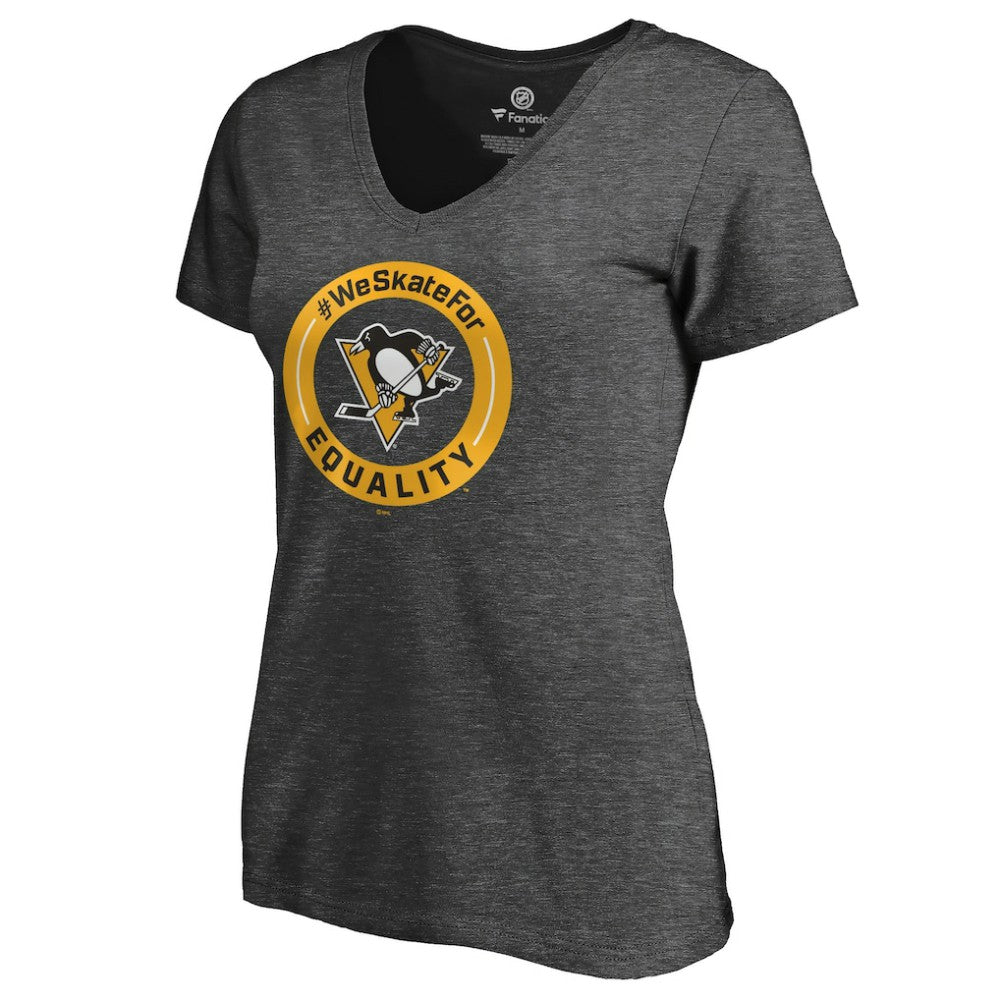 NHL Pittsburgh Penguins Women's #WeSkateFor V-Neck T-Shirt - Heather Gray