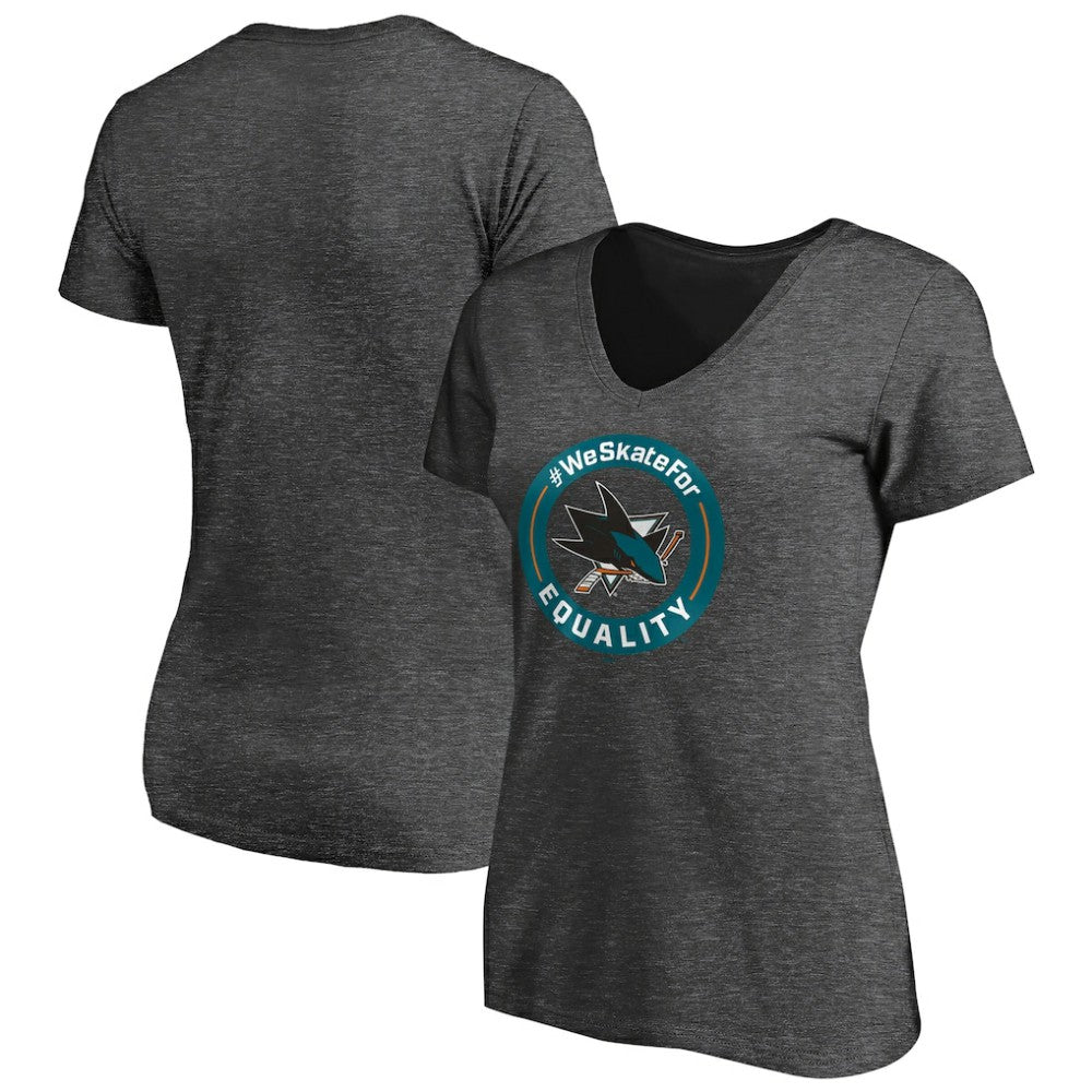 NHL San Jose Sharks Women's #WeSkateFor V-Neck T-Shirt - Heather Gray