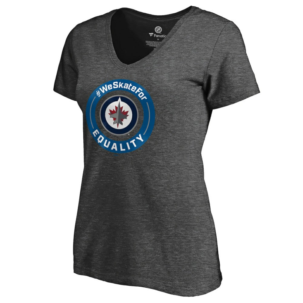 NHL Winnipeg Jets Women's #WeSkateFor V-Neck T-Shirt - Heather Gray