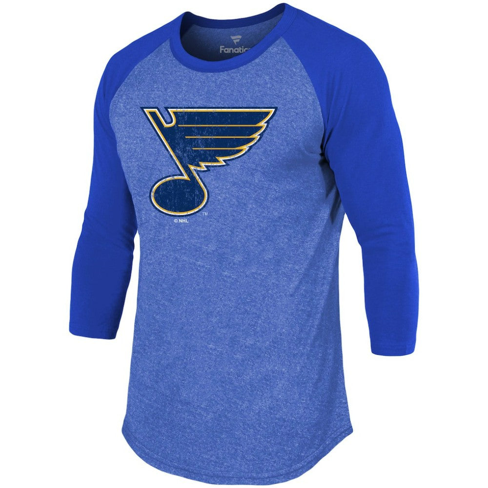 NHL Jordan Binnington St. Louis Blues Fanatics Name & Number Tri-Blend Raglan 3/4-Sleeve T-Shirt - Blue