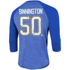 NHL Jordan Binnington St. Louis Blues Fanatics Name & Number Tri-Blend Raglan 3/4-Sleeve T-Shirt - Blue