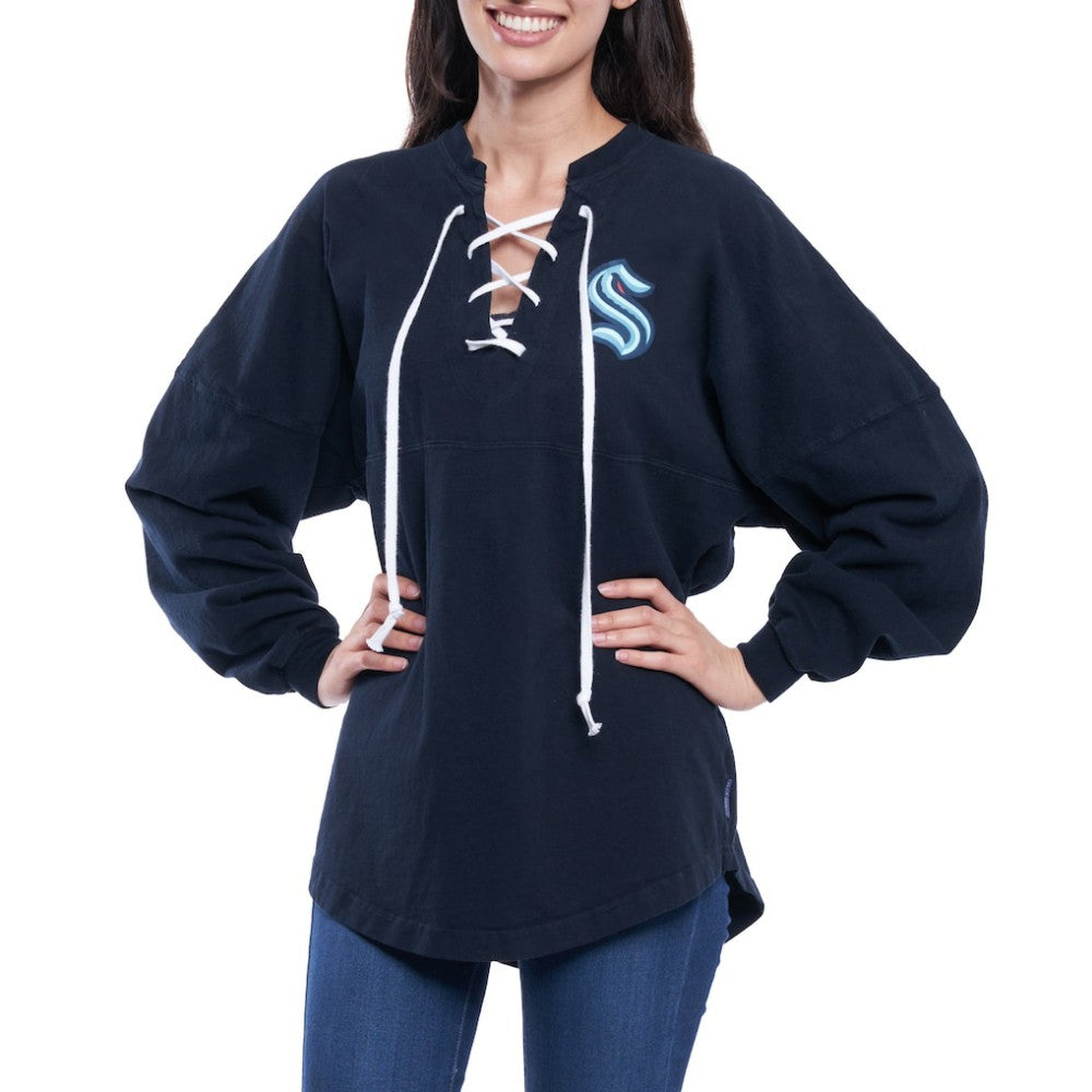 NHL Seattle Kraken Fanatics Women's Lace Up Long Sleeve Spirit Top - Navy