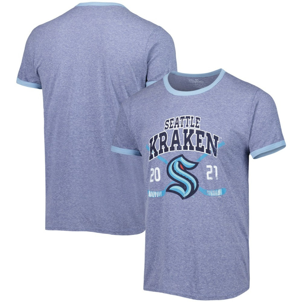 NHL Seattle Kraken Fanatics Buzzer Beater Tri-Blend Ringer T-Shirt - Heathered Deep Sea Blue