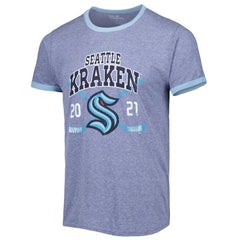 NHL Seattle Kraken Fanatics Buzzer Beater Tri-Blend Ringer T-Shirt - Heathered Deep Sea Blue
